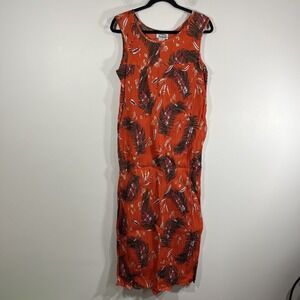 Anthony Richards Orange Tropical Hawaiian Crepe Sleeveless Maxi Dress Women's XL